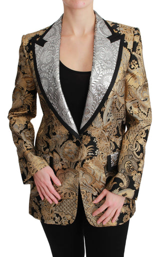 Elegant Gold Floral Jacquard Blazer - Luxury for You