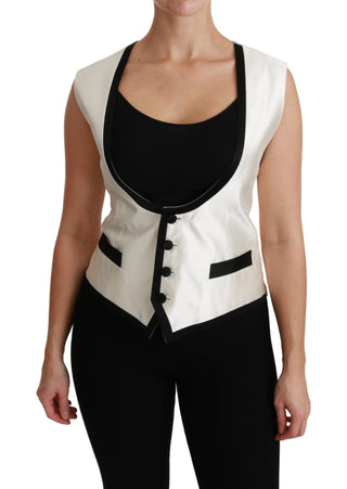 Elegant Silk Sleeveless Vest In Black & White - Luxury for You