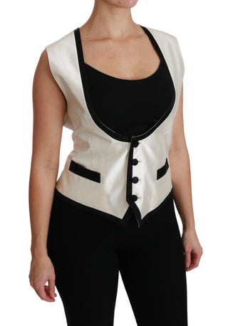 Elegant Silk Sleeveless Vest In Black & White - Luxury for You