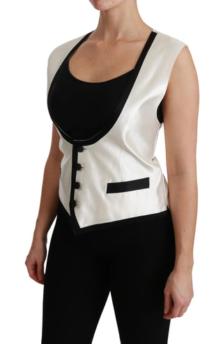 Elegant Silk Sleeveless Vest In Black & White - Luxury for You