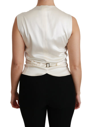 Elegant Silk Sleeveless Vest In Black & White - Luxury for You