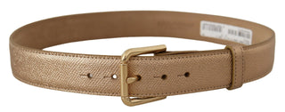 Chic Rose Gold Leather Belt With Logo Buckle