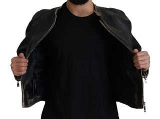 Elegant Black Leather Jacket With Silver Details