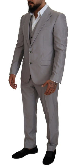 Elegant Silver Slim Fit Three-piece Suit