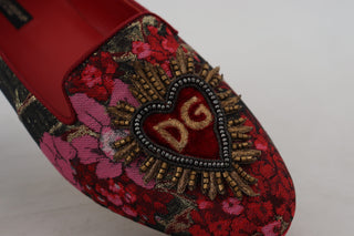 Multicolor Leather And Fabric Flats With Sacred Heart Patch