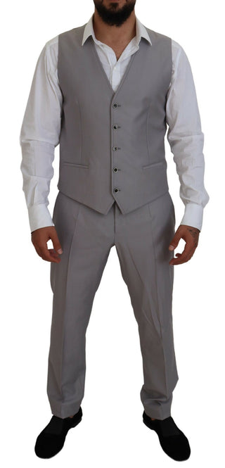 Elegant Silver Slim Fit Three-piece Suit