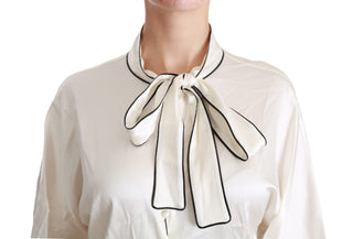 Elegant Beige Silk Blouse With Bow Scarf - Luxury for You