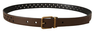 Elegant Brown Leather Belt With Golden Buckle