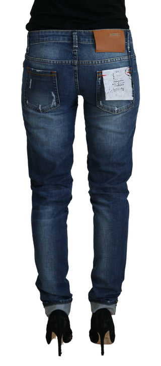 Elegant Blue Washed Low Waist Skinny Jeans