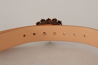 Enchanting Nude Leather Belt With Engraved Buckle