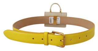 Chic Yellow Leather Belt With Headphone Case