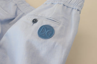 Elegant Light Blue Linen-cotton Summer Shorts