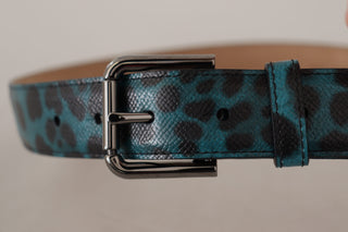 Engraved Logo Leather Belt In Blue Green