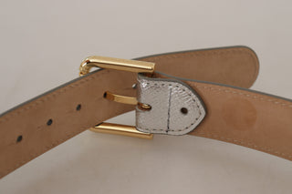 Elegant Silver Leather Belt With Engraved Buckle