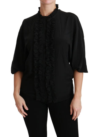 Elegant Black Silk Short Sleeve Blouse - Luxury for You