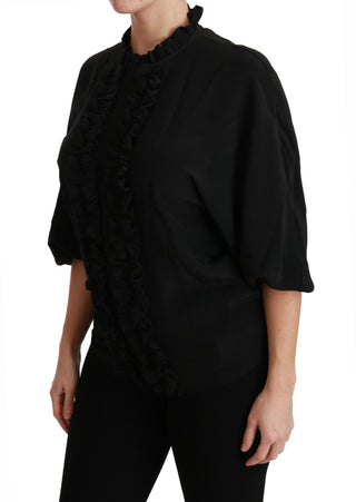 Elegant Black Silk Short Sleeve Blouse - Luxury for You