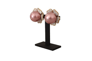 Elegant Floral Crystal Pearl Clip-on Earrings