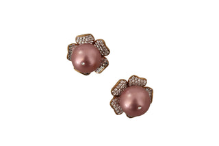 Elegant Floral Crystal Pearl Clip-on Earrings