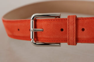 Elegant Suede Leather Belt In Vibrant Orange