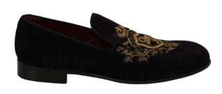 Elegant Black Loafers With Gold Crown Embroidery - Luxury for You