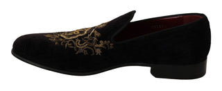 Elegant Black Loafers With Gold Crown Embroidery - Luxury for You