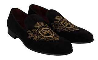 Elegant Black Loafers With Gold Crown Embroidery - Luxury for You