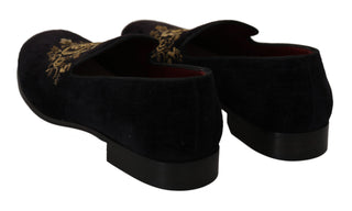 Elegant Black Loafers With Gold Crown Embroidery - Luxury for You