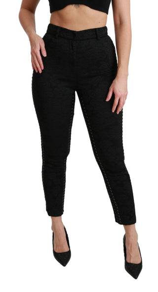 Elegant High Waist Skinny Black Brocade Pants - Luxury for You