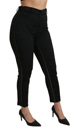 Elegant High Waist Skinny Black Brocade Pants - Luxury for You