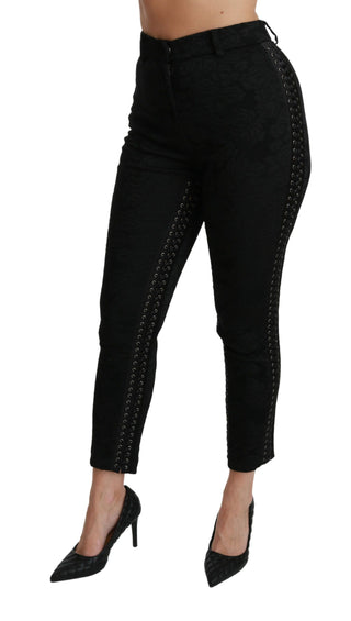 Elegant High Waist Skinny Black Brocade Pants - Luxury for You