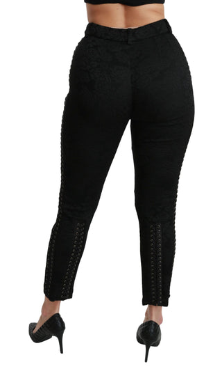 Elegant High Waist Skinny Black Brocade Pants - Luxury for You