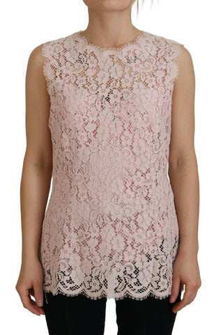 Elegant Sheer Lace Sleeveless Blouse In Pink