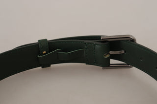 Elegant Dark Green Leather Belt With Logo Buckle