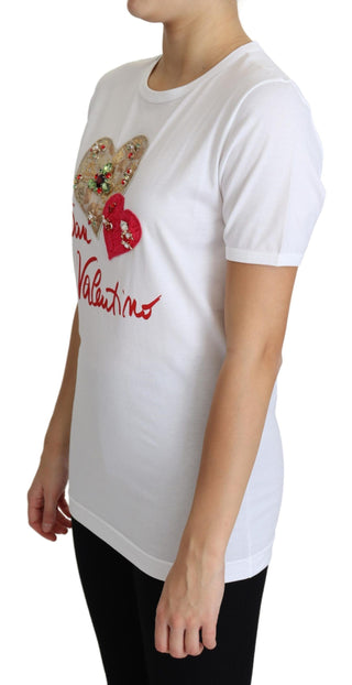 Crystal-embellished White Cotton Tee - Luxury for You