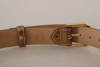 Elegant Bronze Leather Belt With Logo Buckle