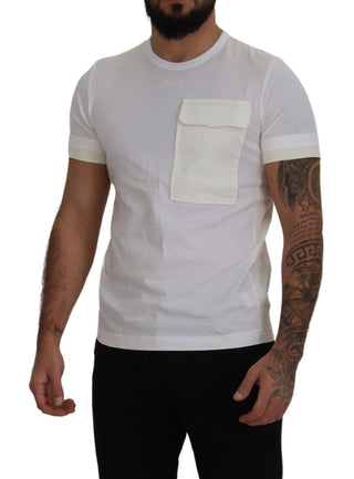 Elegant White Cotton Tee With Dg Chest Pocket