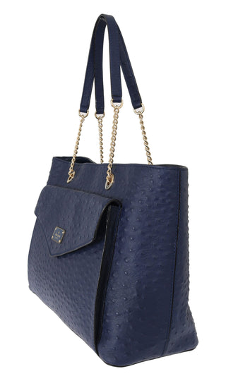 Elegant Ostrich Leather Handbag In Blue