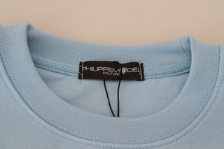 Chic Light Blue Logo Embellished Sweater