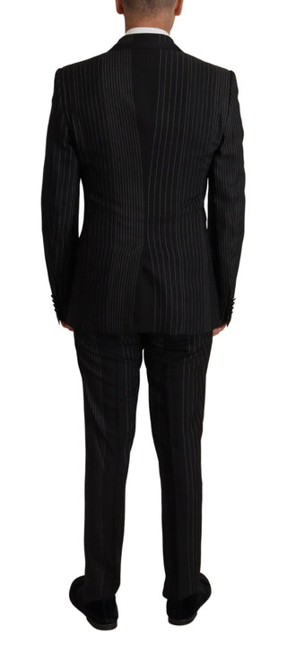 Elegant Black Striped Slim Fit Two-piece Suit