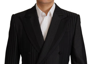 Elegant Black Striped Slim Fit Two-piece Suit