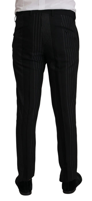 Elegant Black Striped Slim Fit Two-piece Suit