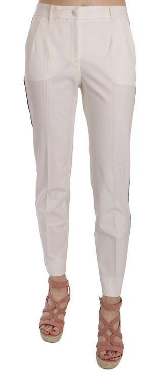 Elegant White Stripe Wool Tapered Trousers - Luxury for You