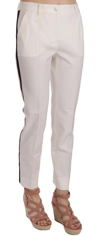 Elegant White Stripe Wool Tapered Trousers - Luxury for You