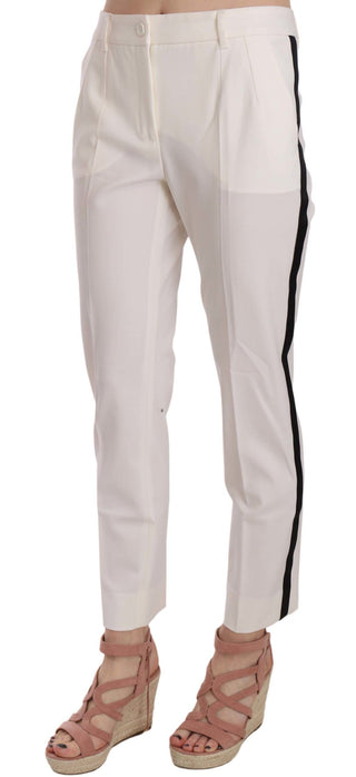 Elegant White Stripe Wool Tapered Trousers - Luxury for You