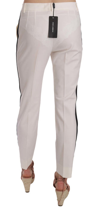 Elegant White Stripe Wool Tapered Trousers - Luxury for You