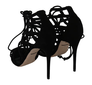 Elegant Black Suede Stiletto Ankle Strap Sandals - Luxury for You