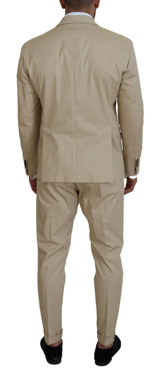 Beige Cotton Single Breasted 2 Piece Cipro Suit