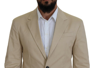 Beige Cotton Single Breasted 2 Piece Cipro Suit