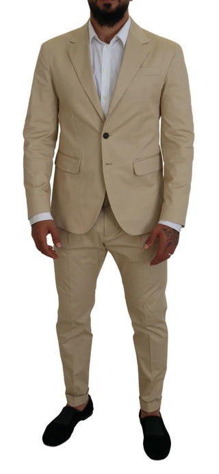 Beige Cotton Single Breasted 2 Piece Cipro Suit