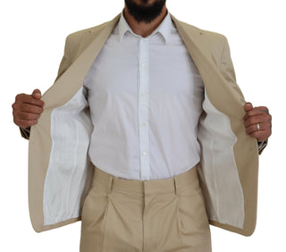 Beige Cotton Single Breasted 2 Piece Cipro Suit